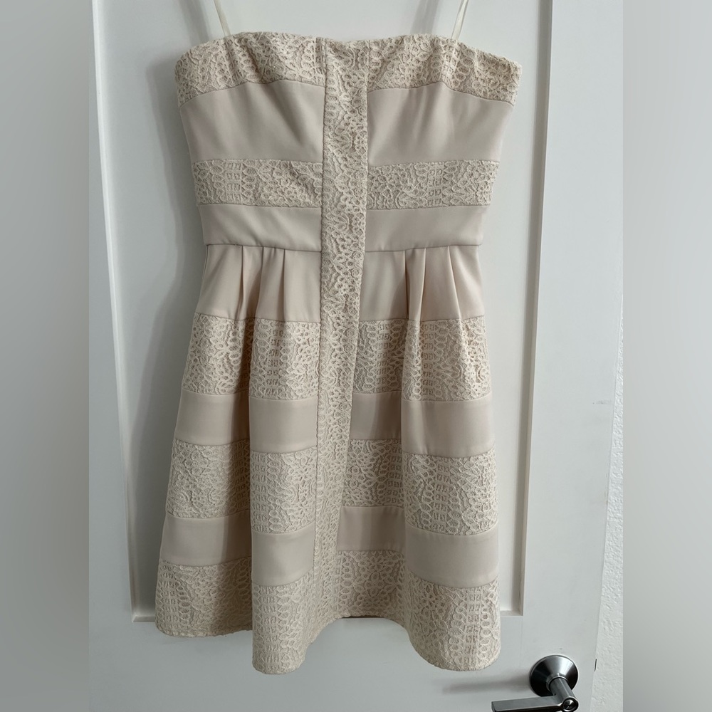 BCBG strapless cream dress with lace detail